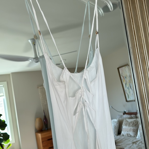 Indah Open Back Cross Tie Ruffle Bottom White Maxi Dress - Picture 4 of 6